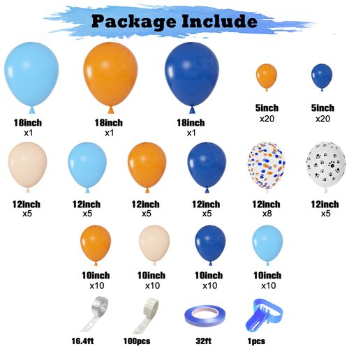 121Pcs Blue Birthday Party Supplies Balloons Garland Kit, Blush Nude Blue Orange Dog Paw Balloons Arch Bone Balloon for Boys Girls Baby Shower Blue Theme Birthday Party Decorations