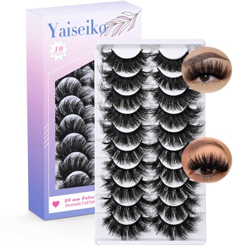 Dramatic Lashes 25 mm Lashes D Curl 25mm Lashes Full Volume Long Strip Lashes Thick Fluffy Long Fake Mink Eyelashes（2 Styles）
