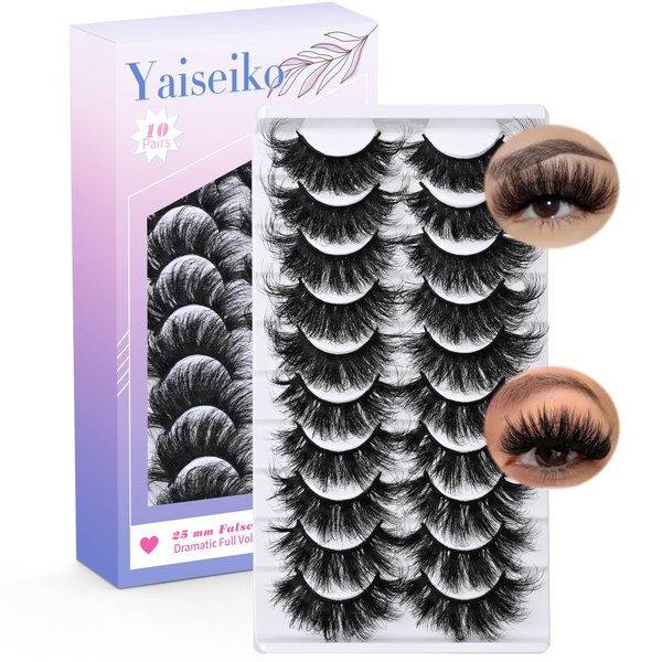 Dramatic Lashes 25 mm Lashes D Curl 25mm Lashes Full Volume Long Strip Lashes Thick Fluffy Long Fake Mink Eyelashes（2 Styles）