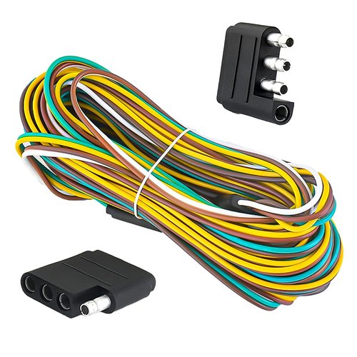 JADODE 25ft 4Wire 4Pin Trailer Light Wiring Harness Kit,18 Gauge White Ground Wire Male and Female 4 Way Flat Extension Connector Trailer Wiring Harness Extension Kit for Trailer Boat RV Track