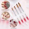 4PCS Acrylic Nail Brush Set, Size 6/8/12/16. Kolinsky Hair,Oval Crimped Pressed Shaped Acrylic Nail Brushes,Red Metal Handle Acrylic Powder Brush Set Professional Manicure For DIY Home Salon