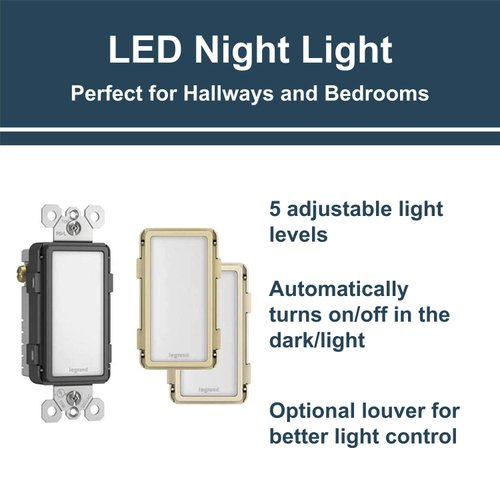 Legrand radiant NTLFULLTCCC6 Full Adjustable LED Night Light Outlet, For Hallways and Stairs, Optional Louver, Black/Light Almond/Ivory (1 Count)