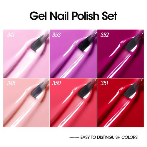 Gellen Burgundy Red Gel Nail Polish Set, 6 Colors Purple Gel Nail Polish Colors Art Manicure, Red Tone Gel Nail Polish Set for Salon Professional DIY