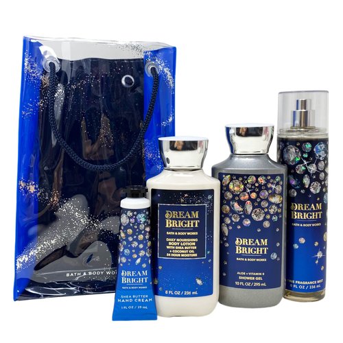 Bath and Body Dream Bright Gift Set Bag - Fragrance Mist - Body Lotion - Shower Gel and Hand Cream Arranged Inside a Festive Gift Bag