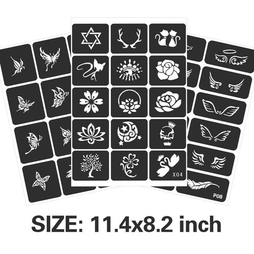 FANOST Tattoo Stencils For Kids Teens Adults, 24 Sheets Henna Tattoo Stencil Kit, 400 Tattoos Design, Tattoo Stencils for Real Tattoos, Airbrush Tattoo Stencils, Henna Stencils for Face Hand Finger