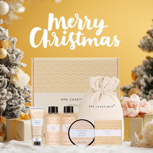 Spa Luxetique Spa Gifts for Women 6pc Vanilla Bath Sets Women Gift With Body Lotion, Shower Gel, Bubble Bath, Hand Cream, Bath and Body Gifts Set, Christmas Gift Sets, Bath Gifts for Women