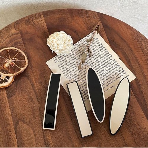 Lemeilleur 4 PCS Elegant Hair Clips Resin Hair Barrettes Sparkly Black & White with Metal Snap Hairpins for Women
