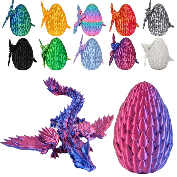Memogizz 12inch Fly Dragon Egg, Year of The Dragon, 3D Printed Dragon, Executive Desk Toys, Articulated Dragon, Fidget Toys Gifts for Easter Christmas Graduates Students Teachers Adults (Purple&Red)