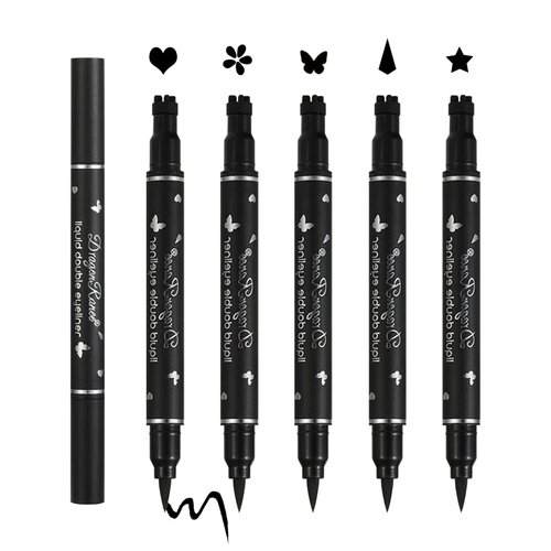 XINGXYUEL 5PCS Eyeliner Stamp Set Liquid Winged Eyeliner Stamp Pen Double-headed Black Eye Liner Pencil long-lasting Waterproof Stamp Eyeliner Set for Eye Makeup-Star,Heart,Flower,Butterfly,Triangle