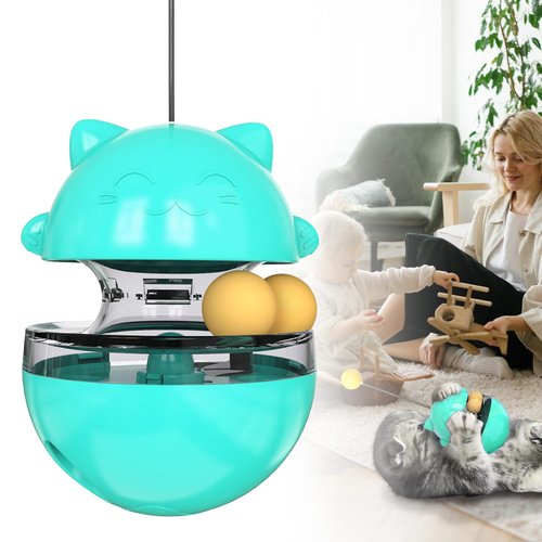 2 in 1 Cat Treat Dispenser Toy - Cat Interactive Toy and Cat Treat Ball, Tumbler Interactive Ball Cat Puzzle Feeder, Cat Food Puzzle Toy，Suitable for All Types of Cats and Small pet Dogs（Lake Blue