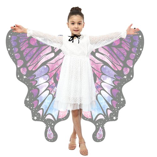 WhiteUniQoon Butterfly Costume Halloween Costumes for Girls Kids, Butterfly Wings Costume Cape Shawl for Girls Fairy Wing (014)