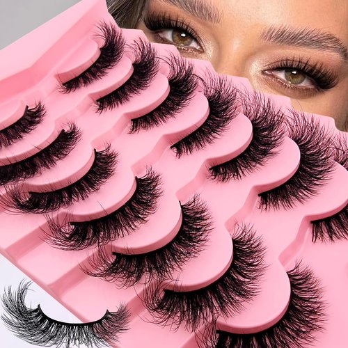 7 Pairs Cat-Eye Lashes Flu-ffy 18mm Fox Eye Lashes Curly Volume Eyelashes Faux Mink Lashes that Look Like Extensions Lashes Wispy False Eyelashes Natural Look(Z06)