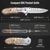 KEXMO Folding Pocket Knife - 3.46" Sharp Blade Olive Wood Handle Pocket Knives with Clip, Glass Breaker - EDC Knife for Dad Women Tactical Hunting Survival Camping Fishing Hiking Gift - Sliver