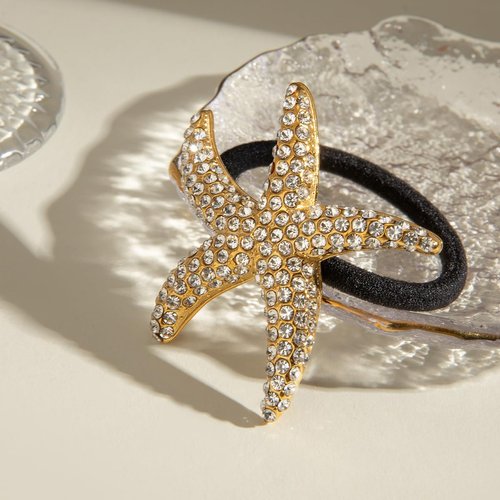 18K Gold Plated Stainless Steel Hair Cuff Ties - Geometric Elastic Hair Ties with Cubic Zirconia for Women, Thick Hair Ponytail Holder, Bun Holder Hair Accessories