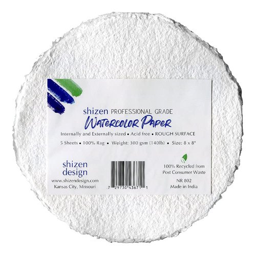 Shizen Design Punjab Watercolor Paper, 8 x 8 Inches, 140 lb, White, 5 Sheets