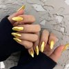Gold Press on Nails Medium Almond Fake Nail Press ons Chrome Gold False Nails Acrylic Nails Shiny Glossy Full Cover Glue on Nails Stick on Nails for Women Girls 24 Pcs