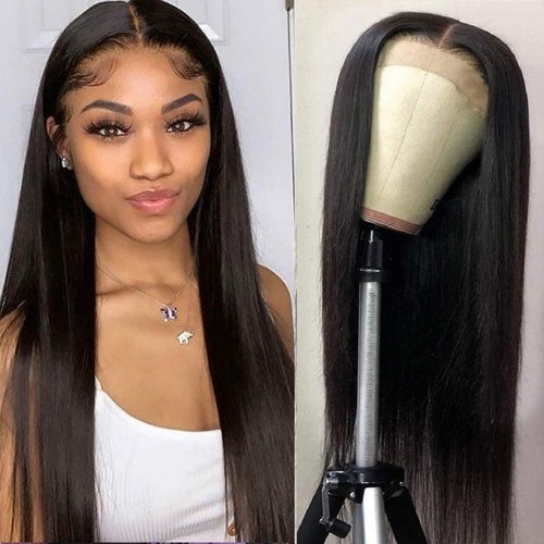 SUNKASA 4x4 Straight Lace Closure Wigs human hair HD Lace Front Wigs Human Hair Pre Plucked with Baby Hair 180 Density 20inch