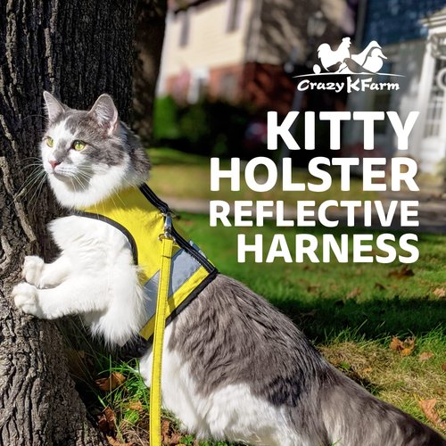 Kitty Holster - Reflective Cat Harness, High-Visibility Harness for Cats for Daytime and Nighttime, Secure Cat Vest for Walking and Travelling, Breathable and Washable Cotton, M to L, Sunshine Yellow
