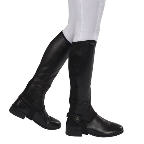 SAXON. Equileather Half Chaps, Black, Adults Medium