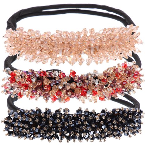 minkissy 3pcs Meatball Hair Iron Rhinestone Bun Maker Small Elastic Hair Bands Women Hair Bun Maker Braider Hair Crimper Hair Bun Accessories Hair Curler Bun Maker for Hair Buns Crystal