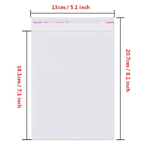 Borningfire 300ct 5x7 Clear Resealable Plastic Bags Self Adhesive Sealing OPP Cello/Cellophane Bags for Bakery Cookies Candy Treats Decorative Wrappers, Fits 5'' x 7'' Prints Photos Cards Envelopes