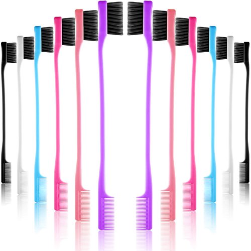 Yaomiao 12 Pieces Hair Edge Brushes Double Sided Edge Hair Comb Natural Styling Eyebrow and Hair Combs, Smooth Grooming for Women, 6 Random Colors