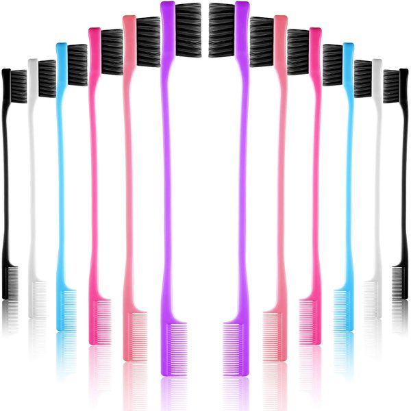 Yaomiao 12 Pieces Hair Edge Brushes Double Sided Edge Hair Comb Natural Styling Eyebrow and Hair Combs, Smooth Grooming for Women, 6 Random Colors