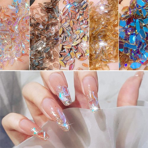 100Pcs Aurora Nail Art Rhinestones Multi Shapes 3D Glass AB Crystal For Nail Art Craft Decoration, Mix 10 Style Flat Back Crystals Charm Gem Stone