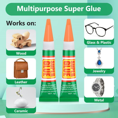 12 x 3g Super Glue Strong Adhesive, Fast Drying SuperGlue Liquid Cyanoacrylate Glue Flexible Precise for Plastic, Crafts, Ceramic, Wood, Metal, Bead Jewelry Making Leather Repairs (Single Use Tube)