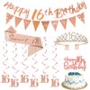 16th Birthday Decorations Kit for Girls Women,Including Happy Birthday Banner,Sash,Tiara Crown,Triangle Flag bunting,Hanging Swirls Streamer,Cake Topper,Sweet 16 Birthday Party Decorations for Girls
