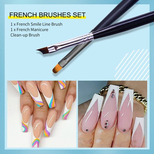 French Brush for Nails Oblique Head French Tip Nail Art Design Pen & Manicure Clean-Up Brushes UV Gel Acrylic Painting Drawing Pen Set,Black Handle & Fine Hair, NB113