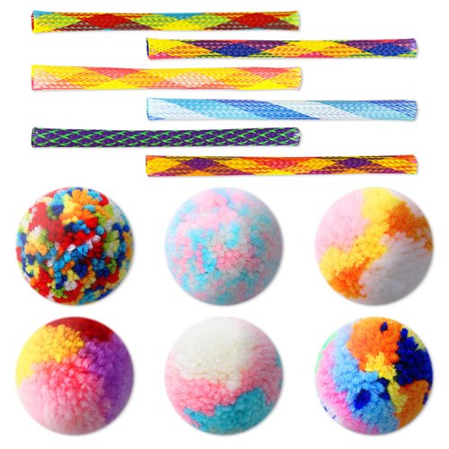 MAIYU Cat Toys Springs Balls Set 12 Pack - 6 PCS Cat Toy Balls Woolen Yarn Balls - 6 PCS Cat Spring Tube Toys Interactive Cat Chew Toy for Cat Kitten (Random Color)