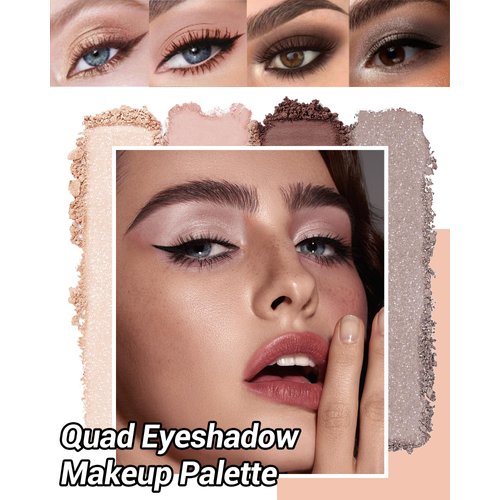 Quad Eyeshadow Palette Makeup,Champagne Rose Pink Dark Brown Bronze Gold Naked Eyeshadow Pallet Matte to Shimmer,High Pigmented Waterproof Long Lasting Creamy Eye Shadow Powder Built-In Mirror,0.31 Oz