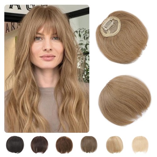 Benehair Human Hair Clip in Bangs Choppy Air Bang Clip in Hair Bang Fringe Extension Straight Curtain Bang Cute Hairpieces for Women Lady Girls #27 Dark Blonde 6inch