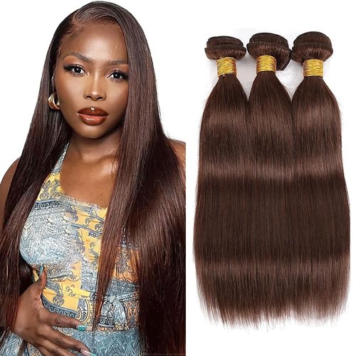 Chocolate Brown Bundles Color #4 Straight Human Hair Bundles Brazilian Color #4 Bundles Human Hair Weave 3 Bundles 18 20 22 Inch Dark Brown Straight Bundles Remy Hair Extensions
