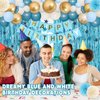 Blue Birthday Decorations for Boys Girls,Light Blue Birthday Party Decorations,Blue Fringe Curtain Happy Birthday Banner Tablecloth Paper Pom Poms Blue Sand White Gold Balloons (Blue Birthday Kit 1)