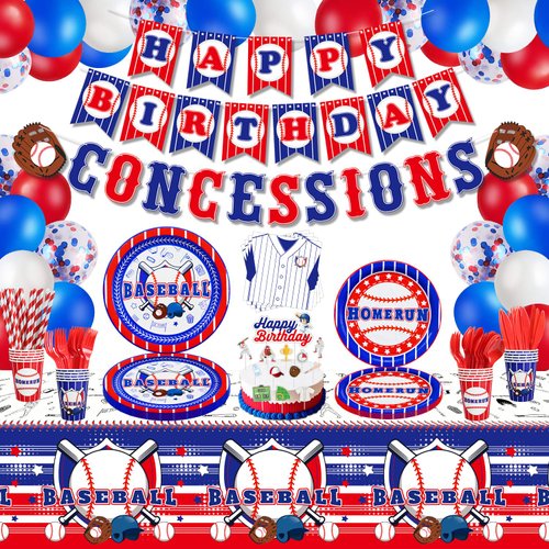 201 Pack Baseball Party Decorations Baseball Birthday Party Supplies Sports Theme Birthday Party Decor Baseball Tableware Set - Baseball Plates, Balloons, Banners, Tablecloth, Cups, Napkins Serves 20