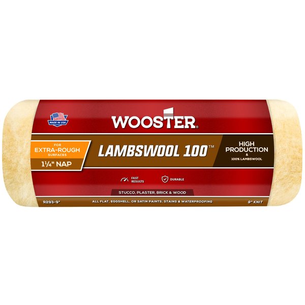 Wooster Brush R293-9 Lambswool 100 Roller Cover, 1-1/4-Inch Nap, 9-Inch