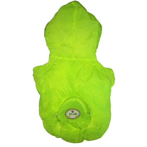 Pet Life ® 'Thunder Paw' Waterproof Dog Raincoat Poncho - Zippered Folding Travel Pet Raincoat Dog Jacket - Reflective and Adjustable Dog Coat by Sleeves and Hood with Built-in Back Pouch