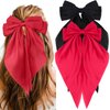 Red Hair Bow Black Hair Bow, 2PCS Big Bows for Girls Hair Bow Clips, Red Bow for Hair Black Bow for Hair Clips, Satin Hair Bows with Long Tail Alligator Clips, Coquette Bows Accessories