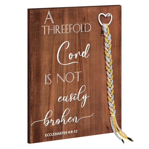 A Threefold Cord Wedding Sign Wedding Unity Sign Strand of Three Cords Decorative Wooden Plaque Tie the Knot Ceremony and Cord of Three Strands Wedding Knot Decor, 13.4 x 9.5 In (Retro Style)
