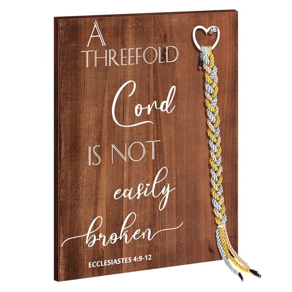 A Threefold Cord Wedding Sign Wedding Unity Sign Strand of Three Cords Decorative Wooden Plaque Tie the Knot Ceremony and Cord of Three Strands Wedding Knot Decor, 13.4 x 9.5 In (Retro Style)