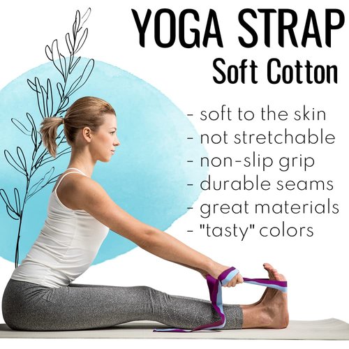TECEUM [New 2022] Yoga Strap – 100% Cotton – 6 ft 8 ft 10 ft (6+ Colors) – Adjustable Non-Slip Belt for Daily Yoga, Pilates, Stretching, Physical Therapy, Fitness & Home Workout – for All Levels