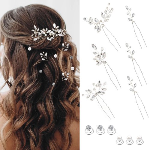 12 Pieces Hair Accessories for Women Pearl Crystal Bridal Hair Pins Wedding Hair Pieces for Brides Vintage Hair Decorations for Bride Bridesmaids