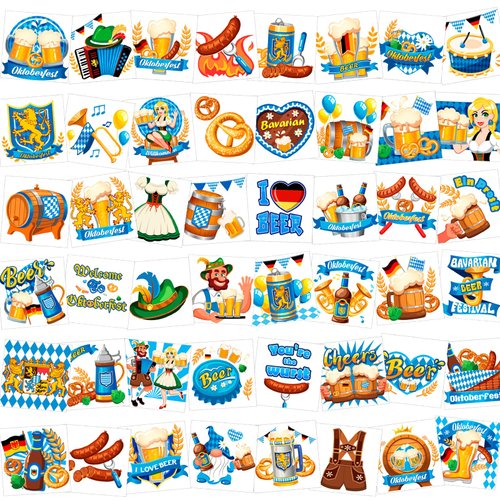 HOWAF 96pcs Oktoberfest Temporary Tattoos, Ein Prosit German Beer Festival Tattoo Stickers for Oktoberfest Party Decoration, Bavaria Flag Fake Tattoos for Oktoberfest Beer Festival Party Supplies