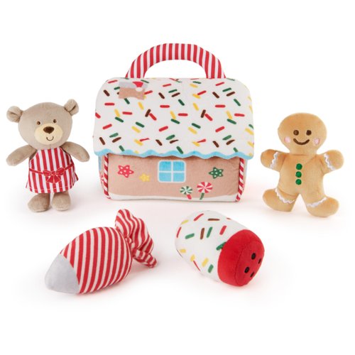 Baby GUND Play Soft Collection, My First Gingerbread House 5-Piece Playset with Rattle, Squeaker and Crinkle Plush Toys, Sensory Toy for Babies, 7.5”