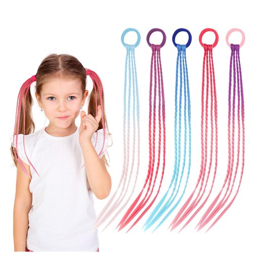 Dohia Colored Braids Hair Extensions with Rubber Bands Rainbow Braided Synthetic Hairpieces Girls Party Highlights Halloween Cosplay Dress Up for Women Kids Girls Pretty Gift D3-ETCSJF