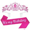 YISSION Hot Pink Birthday Headband Birthday Girl Sash & Crown Happy Birthday Headband Princess Tiara Crown for Women Girls Birthday Party Decorations