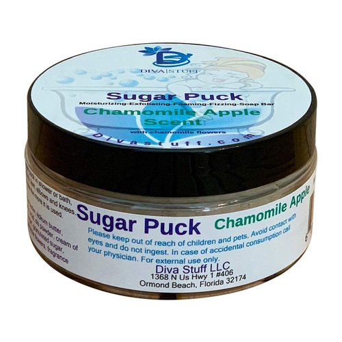 Diva Stuff Sugar Puck, Unique Sugar Scrub Soap Bar, Exfoliating, Foaming, Moisturizing and Fizzing (Chamomile Apple)