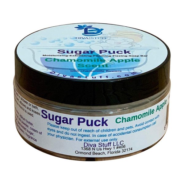 Diva Stuff Sugar Puck, Unique Sugar Scrub Soap Bar, Exfoliating, Foaming, Moisturizing and Fizzing (Chamomile Apple)